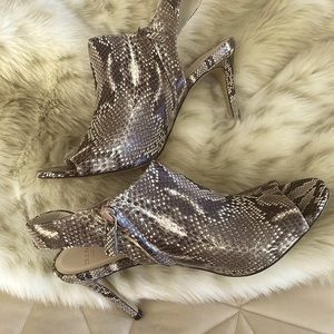 Cole Haan Stiletto Open toe Python print Booties - 8-1/2 Med Sling back